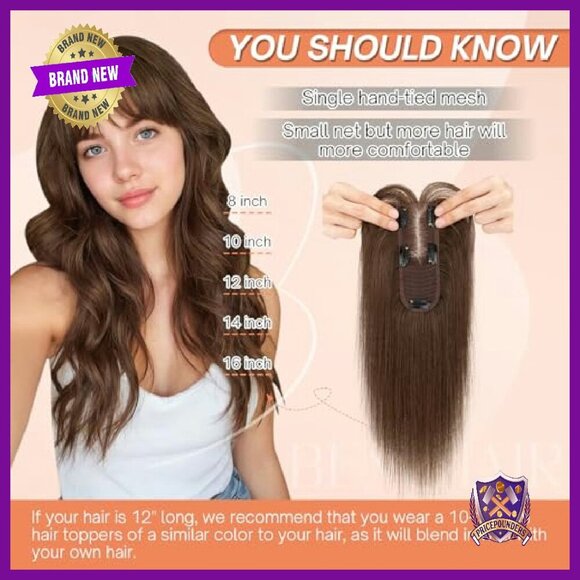 Human Hair Topper 150% Density Clip-In Bangs 8 Inch